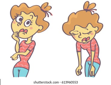 Cute cartoon set of woman thinking and sleeping 