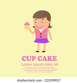 Cute cartoon set,girl and cup cake