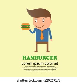 Cute cartoon set,man and hamburger