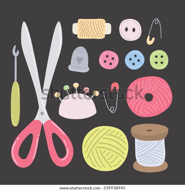 Cute Cartoon Sewing Knitting Tools Handmade Stock Vector (Royalty Free ...
