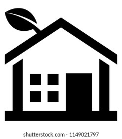 
Cute cartoon shape building with curved roof, window and door, where leaves appearing from its back, an icon for ecology house
