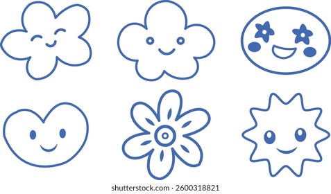 Cute Cartoon Shapes with Happy Faces vector on white background
