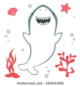 cute cartoon shark fish vector illustration