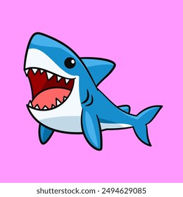 Cute Cartoon Shark Illustration happy face