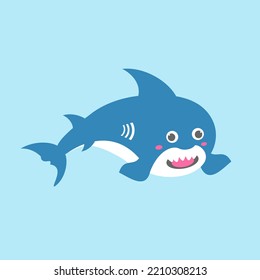 Cute cartoon shark on blue background. flat vector illustration.
