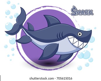 Cute Cartoon Shark on a color background vector