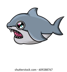 Cute cartoon shark shark on white background. Open toothy mouth