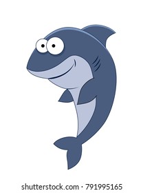 Cute cartoon shark. Sea animals. Vector illustration isolated on white background.