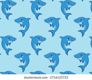 Patrón lindo del mar del tiburón de la historieta. Fondo aislado. Ilustración vectorial.