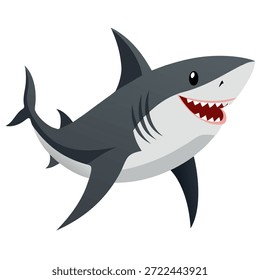 Cute cartoon shark side view. Friendly ocean animal character in playful style. Suitable for children's books, sticker, mascot, logo. Vector illustration isolated on white background.