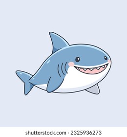 Cute cartoon shark. Vector illustration isolated on a blue background.
