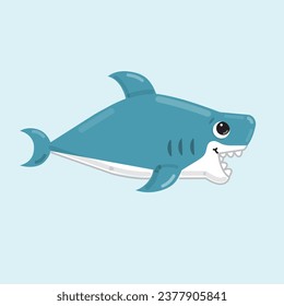 Cute Cartoon Shark. Vector Illustration.