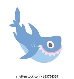 Cute cartoon shark, vector illustration, isolated on white background.