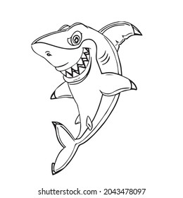cute cartoon shark waving coloring pages,outline,line art,line drowing