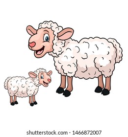 Cute cartoon sheep and baby animal vector illustration