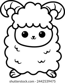 Cute cartoon sheep with big eyes, fluffy wool, and small hooves.