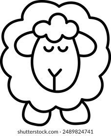 Cute Cartoon Sheep with Closed Eyes Outline