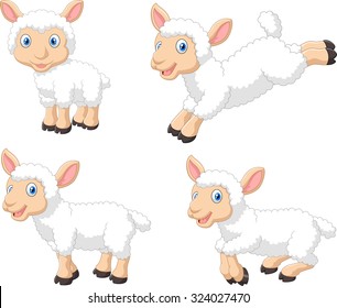 Cute cartoon sheep collection set, isolated on white background 