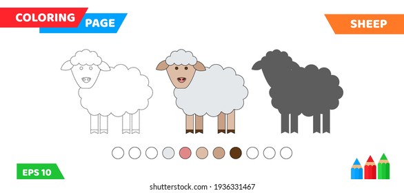 cute cartoon sheep coloring page for kids education vector illustration
