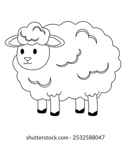 Cute cartoon sheep coloring page. A cute cartoon outline of a sheep for children's coloring. Perfect for activity books and fun farm worksheets.