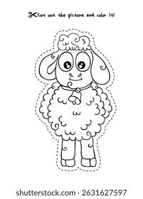 Cute Cartoon Sheep Cut and Color Activity
