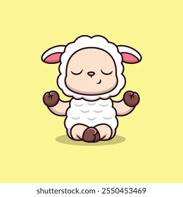 
Cute Cartoon Sheep Doing Meditation Yoga Vector Icon Illustration. Animal Sport Icon Concept Isolated Premium Vector. Animals Cartoon Style