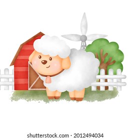 Caricatura de ovejas en una granja 