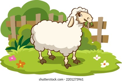 Cute cartoon sheep farm animals vector illustration