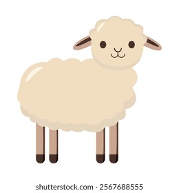 Cute cartoon sheep with fluffy wool on a white background. 