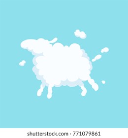 Cute cartoon sheep in form of white fluffy cloud. Silhouette of domestic animal. Flat vector design for greeting card, kids book cover or print