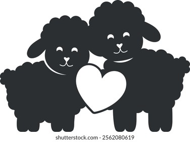 Cute Cartoon Sheep with Heart Vector Illustration