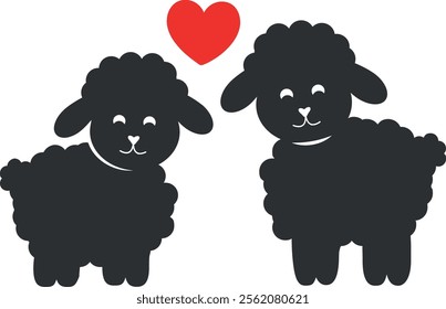 Cute Cartoon Sheep with Heart Vector Illustration