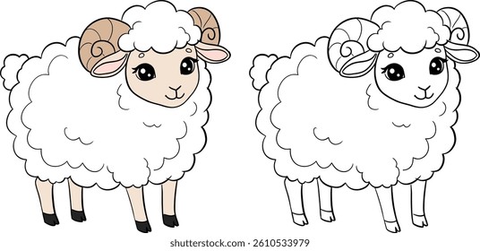 Cute Cartoon Sheep Illustration Coloring Book