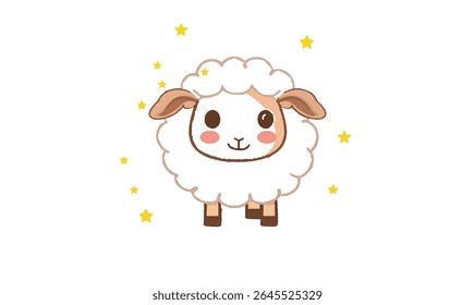 Cute Cartoon Sheep Illustration Kawaii Animal Vector for Eid or Kids Design