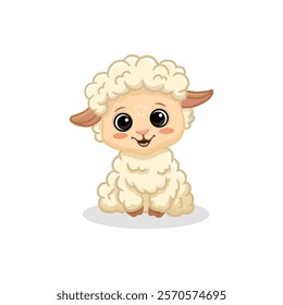 Cute cartoon sheep isolated on white. Flat illustration of sheep for kids or babies t-shirt design, room decoration. Funny animal. Vector illustration