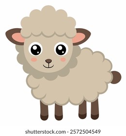 Cute cartoon sheep isolated on white background. Side view. Vector illustration.