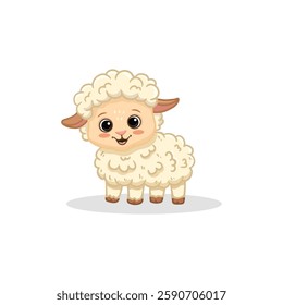 Cute cartoon sheep isolated on white. Flat illustration of sheep for kids or babies t-shirt design, room decoration. Funny lamb animal. Vector illustration 