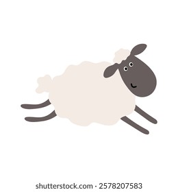 Cute Cartoon Sheep Jumping with a Happy Expression - Playful Animal Illustration