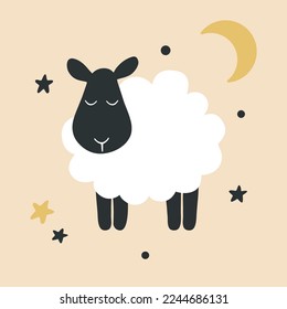 Cute cartoon sheep. Kids print design with lamb in flat style.