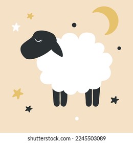 Cute cartoon sheep. Kids print with lamb in flat style