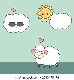 cute cartoon sheep in love with cloud funny vector illustration