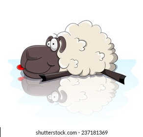 Cute cartoon sheep lying on the ice