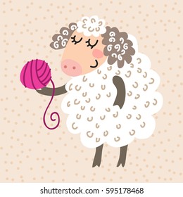 Cute cartoon sheep on a beige background