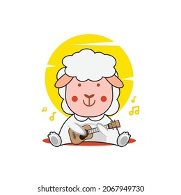 Cute cartoon sheep playing guitar design vector