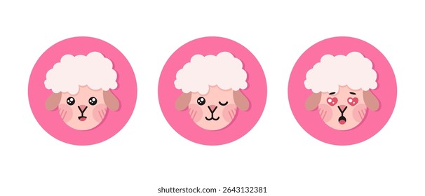 Ícones de ovinos desenhos animados bonitos ao redor. Ícones planos Lamb. Ilustração vetorial