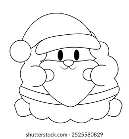 Cute cartoon Sheep Santa Claus in black and white