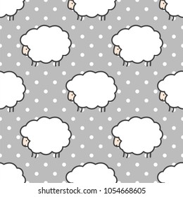 Cute Cartoon Sheep Seamless Pattern Background, Illustration Vector