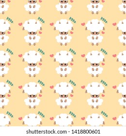 Cute cartoon sheep seamless pattern background.