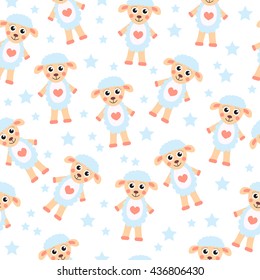 Cute cartoon sheep seamless texture. Children's background fabric. Vector illustration