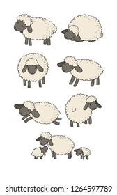 Cute cartoon sheep set. Farm animals. Funny lambs. Vector 